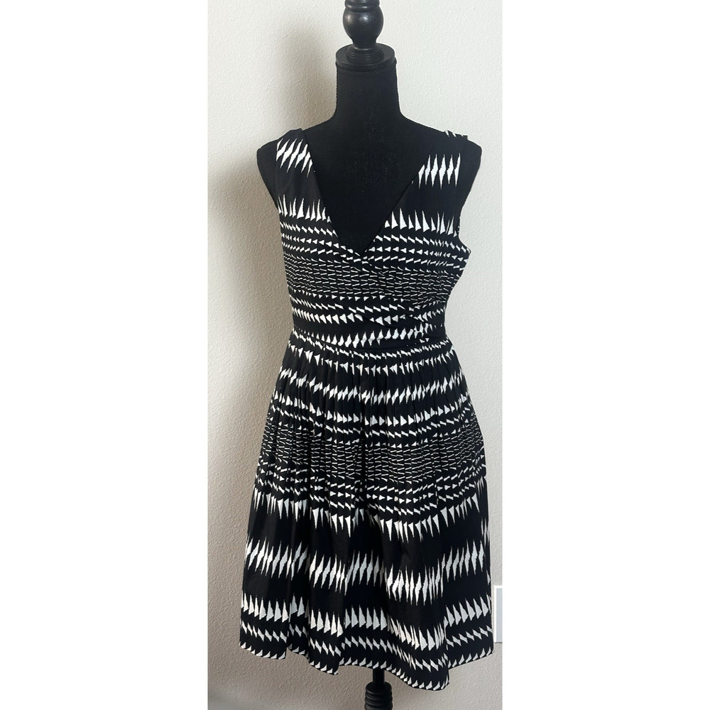 J Crew Dress Size‎ 6 Geometric Print Wrap Sundress Black Ivory Summer Dress